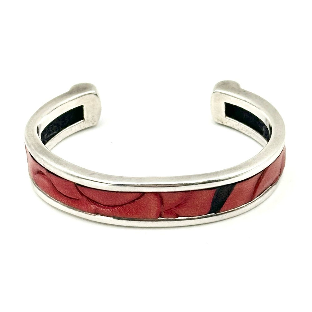 Silpada Retired & Vintage B1026 Sterling Silver & Tooled Leather Cuff Bracelet